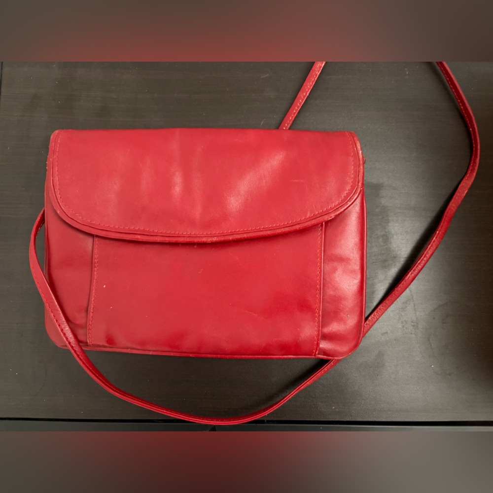 Vintage Red Faux Leather Crossbody Bag